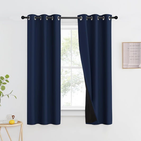 NICETOWN 100% Blackout Curtain Set, Thermal Insulated & Energy Efficiency Window Draperies for Guest Room, Full Shading Panels for Shift Worker and Light Sleepers, Navy Blue, 37W x 60L, 2 PCs