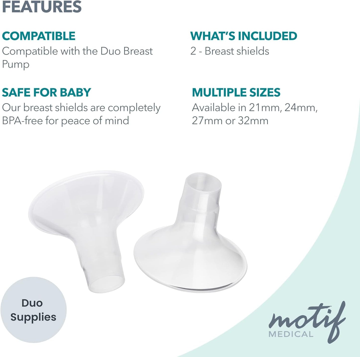 Motif Medical Duo Breast Pump Flange – Comfortable Breast Pump Flanges for Better Milk Flow & Pumping Ease - Ideal Breast Pump Flange Insert for Breastfeeding Moms (2 Shields, 24mm)