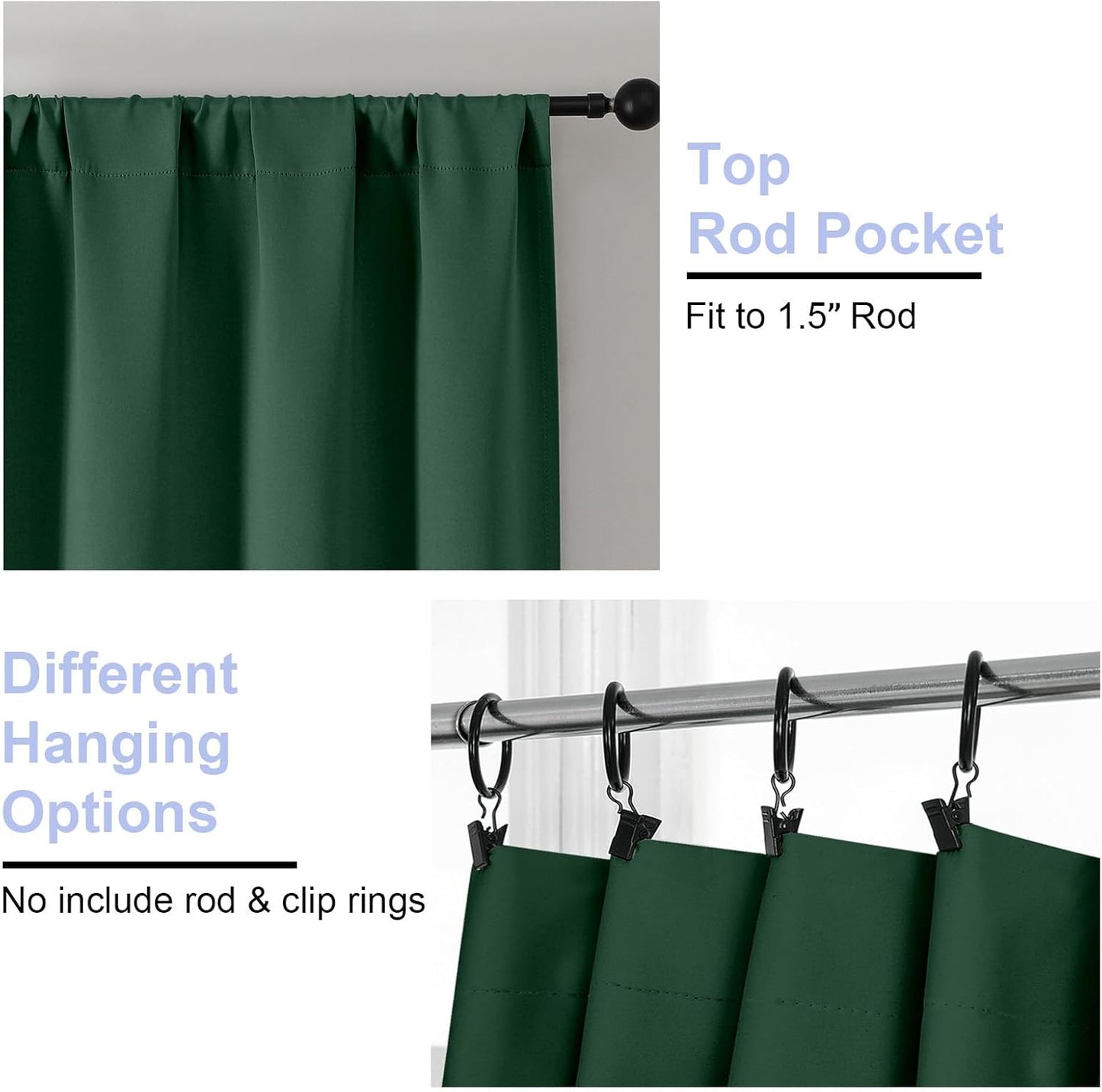 Simplebrand Blackout Extra 10ft Curtains for Patio 120 Inches Long 2 Panels Set, Solid Thermal Insulated Energy Saving Rod Pocket Window Treatment Curtains Blackout Drapes, 50" Wx120 L, Ever Green