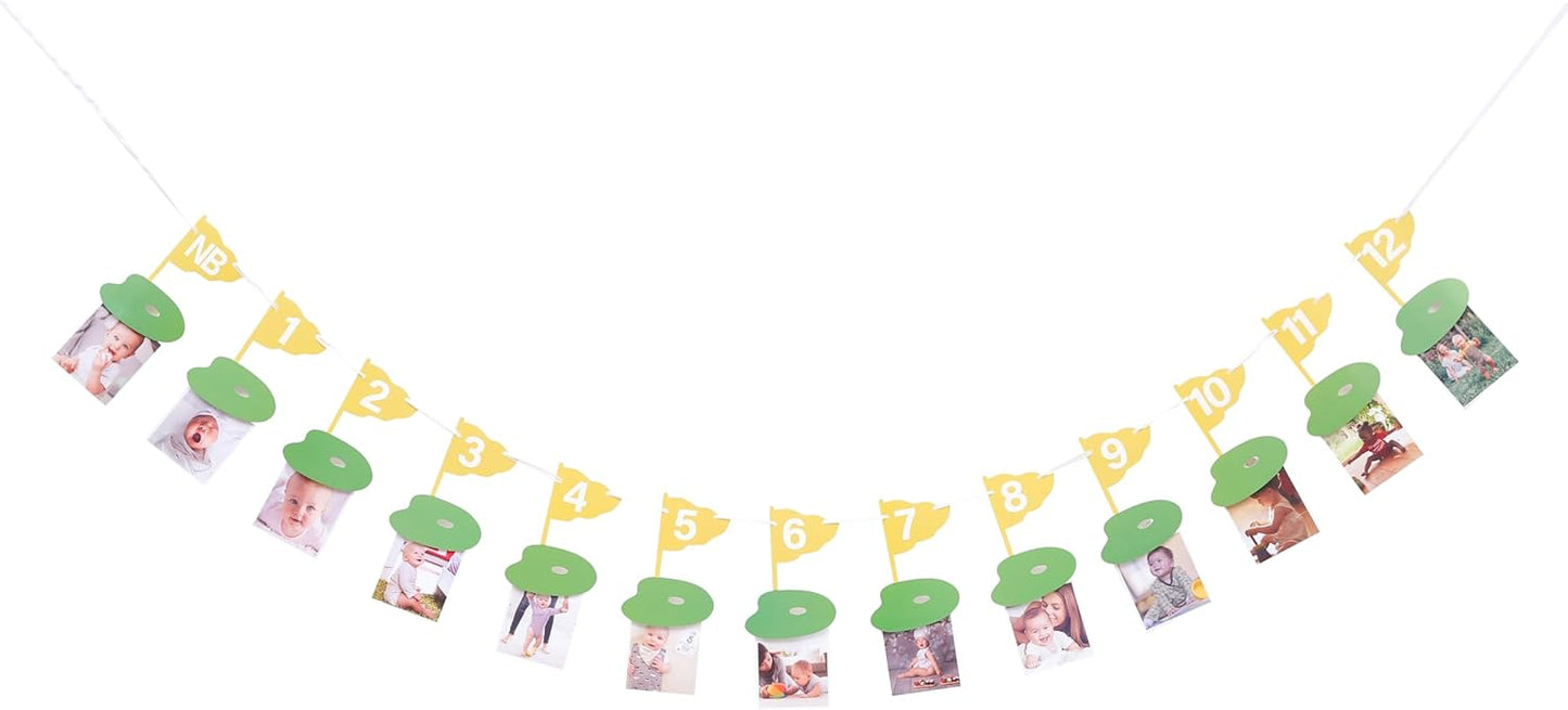 Golf 12 Monthly Photo Banner - Hole In One Monthly Photo Banner,Newborn To 12 Months Photo Banner,Baby's First Year Golf Themed Birthday, Milestone Banner Golf Monthly Photo Banner (yellow)