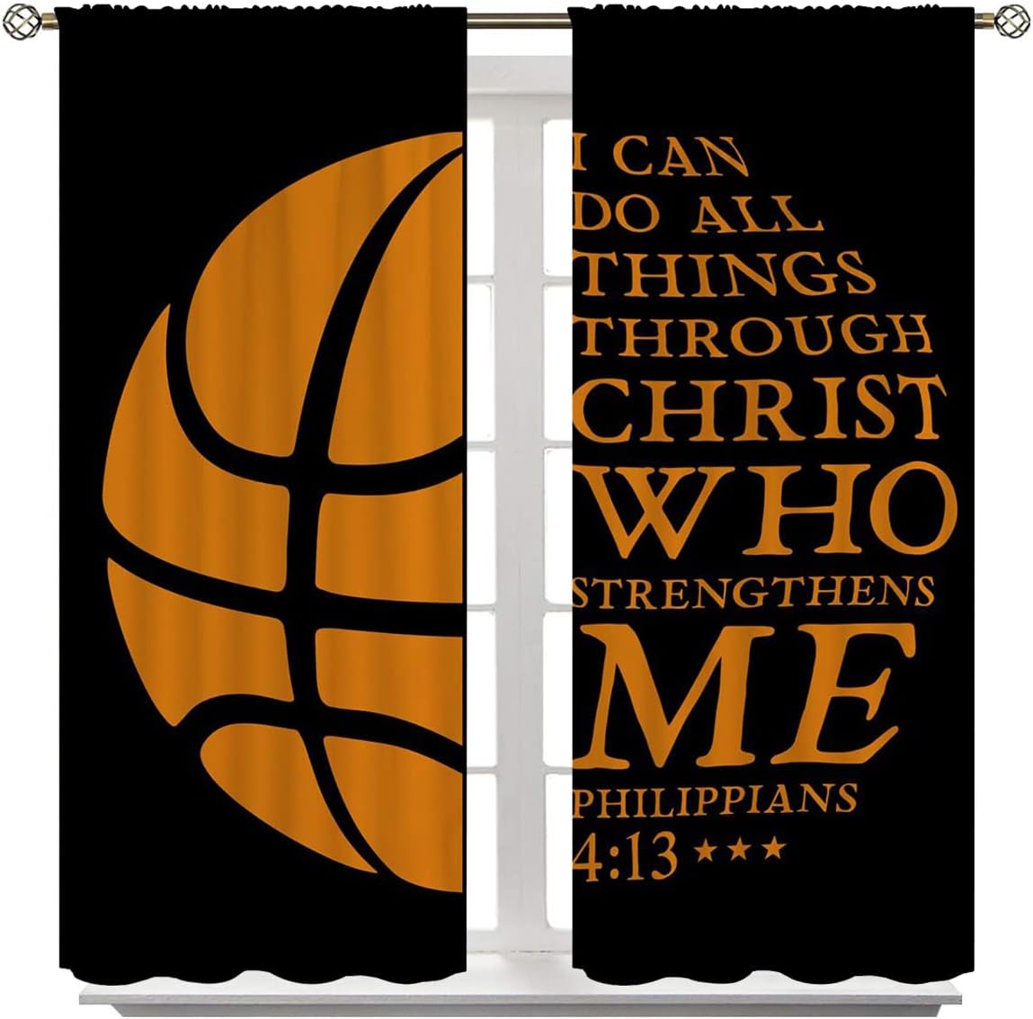 Basketball Blackout Curtains for Boy Girl Room Darkening Decor,Sport Theme and Motto Dark Background Bedroom Living Room Home Rod Pocket Thermal Insulated Window Curtain/Drapes Panel,42x45 Inch…