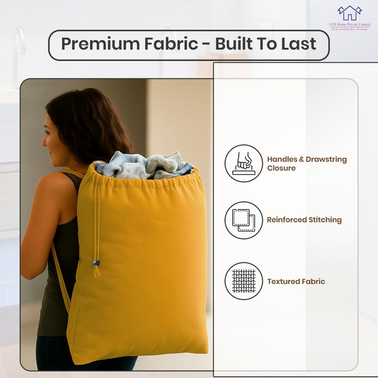 LFH Home Cotton Canvas Large Laundry Bag with Handle, Heavy Duty Drawstring Closure Washable Laundry Bags, School Travel, Home, Hotel, College Dorm, Organizer Sack, Toys Clothes 28x36-Yellow