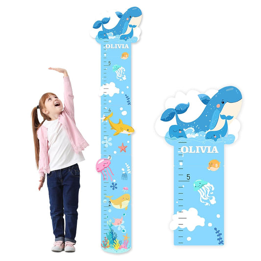 Personalized Name Marine Animals Wooden Growth Chart for Kids-Height Measurement for Wall Girls Boys Teen Room Wall Decor 62.7" x 14"