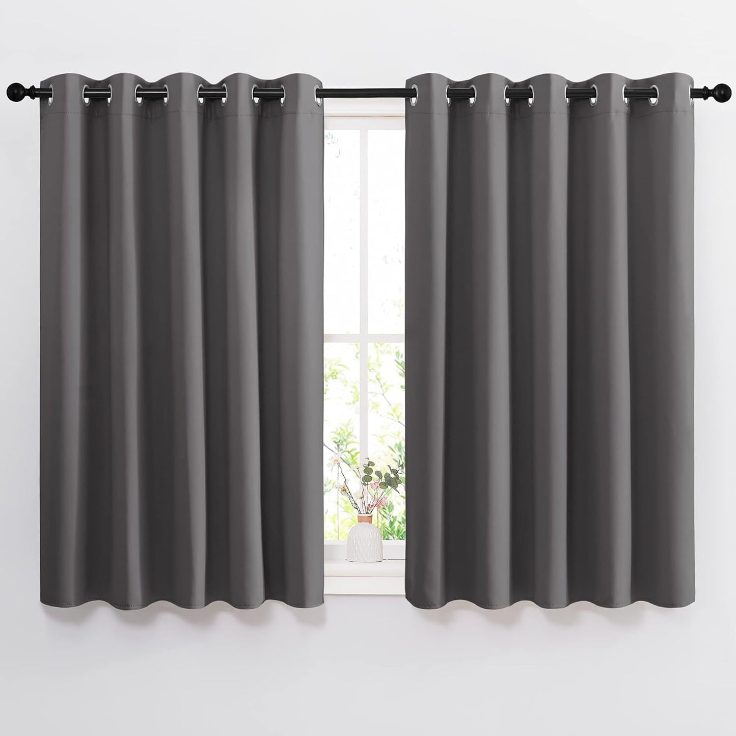 NICETOWN Bedroom Blackout Curtains Panels - Window Treatment Thermal Insulated Solid Grommet Blackout for Living Room (Set of 2, 66 by 54 Inch, Grey)
