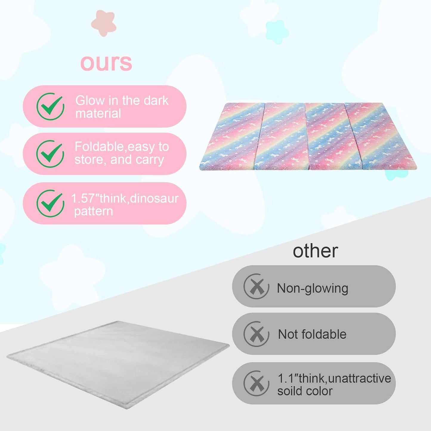 MeMoreCool Kids Floor Futon Mattress Large 6x4 FT, Thicken Foam Tatami Mattress for Children Play Area, Foldable Sleeping Pad Crawling Tatami Mat for Playroom, Rainbow Unicorn