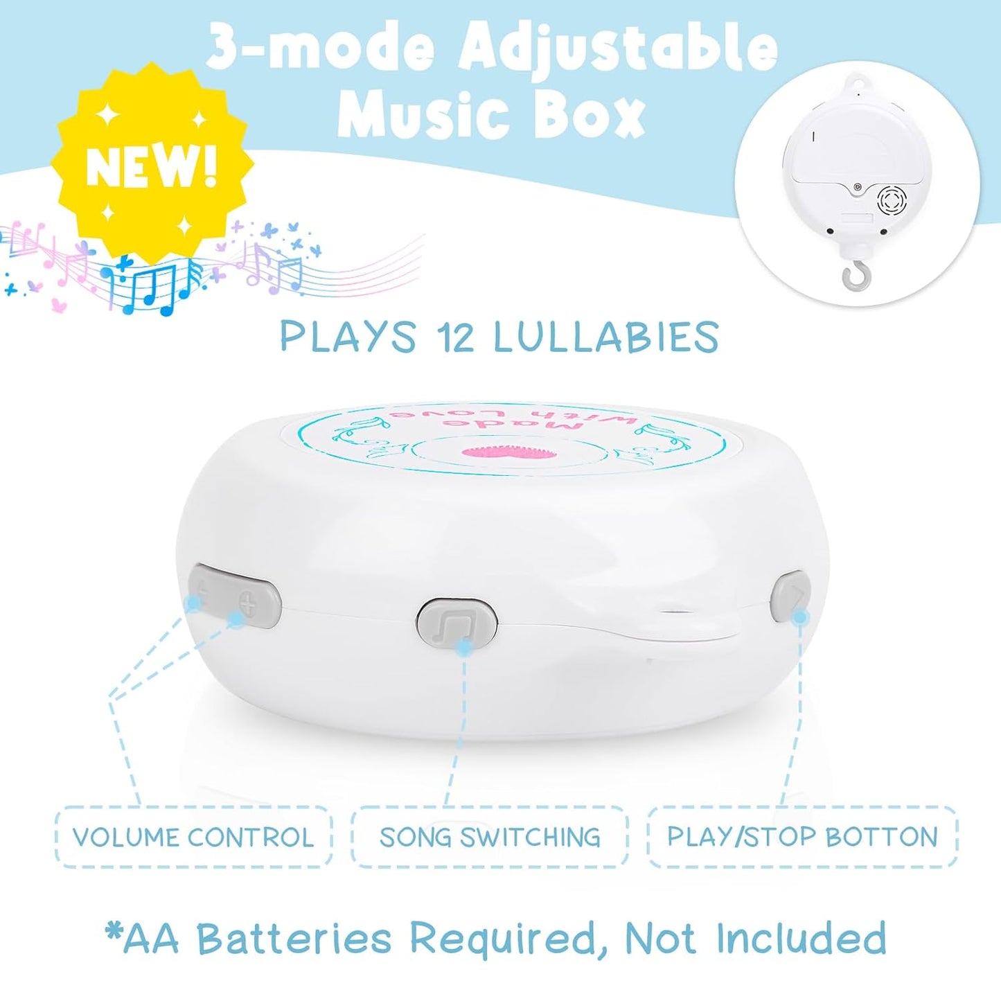 Woodland Crib Mobile – Forest Animals Baby Mobile for Crib with Upgraded 3-Mode Music Box, Blue Nursery Mobiles for Boys & Girls, Fits Standard Cribs, Forest Nursery Decor