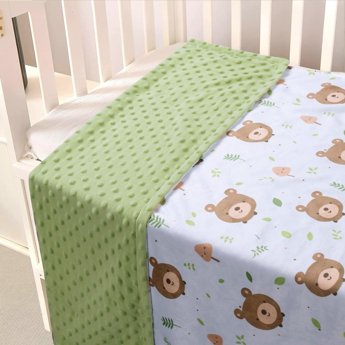 Baby Blanket for Boys Girls Soft Minky with Double Layer Dotted Backing, Cartoon Printed 30 x 40 Inch Toddler Blanket (Little Bear)