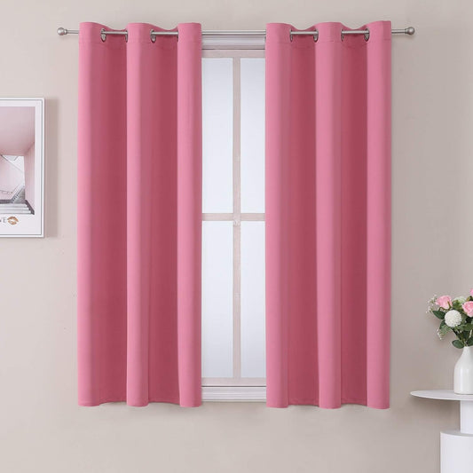 ChrisDowa Grommet Room Darkening Curtains for Bedroom and Living Room - 2 Panels Set Thermal Insulated Blackout Curtains (Pink, 42W x 63L)