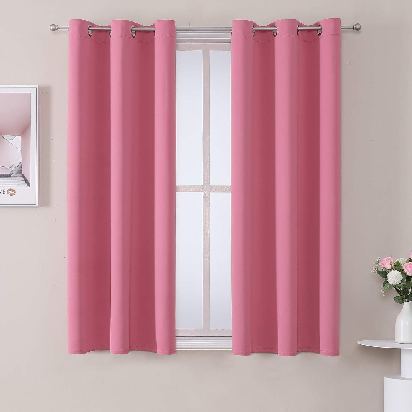 ChrisDowa Grommet Room Darkening Curtains for Bedroom and Living Room - 2 Panels Set Thermal Insulated Blackout Curtains (Pink, 38W x 45L)