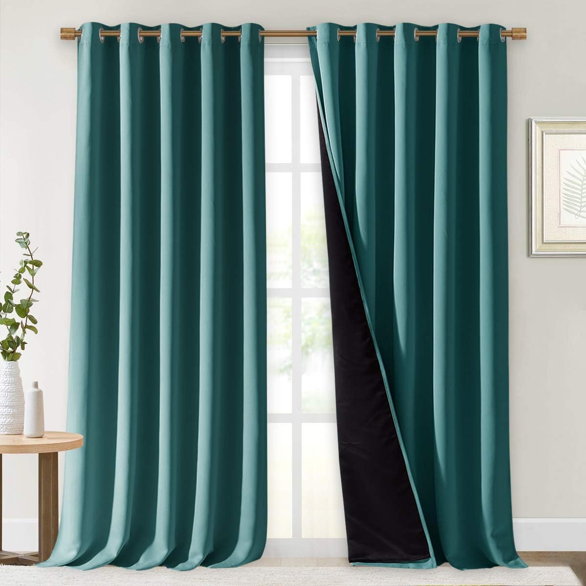 NICETOWN 100% Blackout Curtains 108 inches Long, Noise Reduction Window Treatment Curtains, Thermal Insulated Energy Smart Drapes and Draperies for Apartment Decor, Sea Teal, Set of 2, 70 inches Wide
