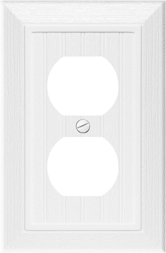 Modern Decorative Wall Plate Switch Plate Outlet Cover, Vintage Retro Wood Grain Design(Single Duplex-10 Pack, White)