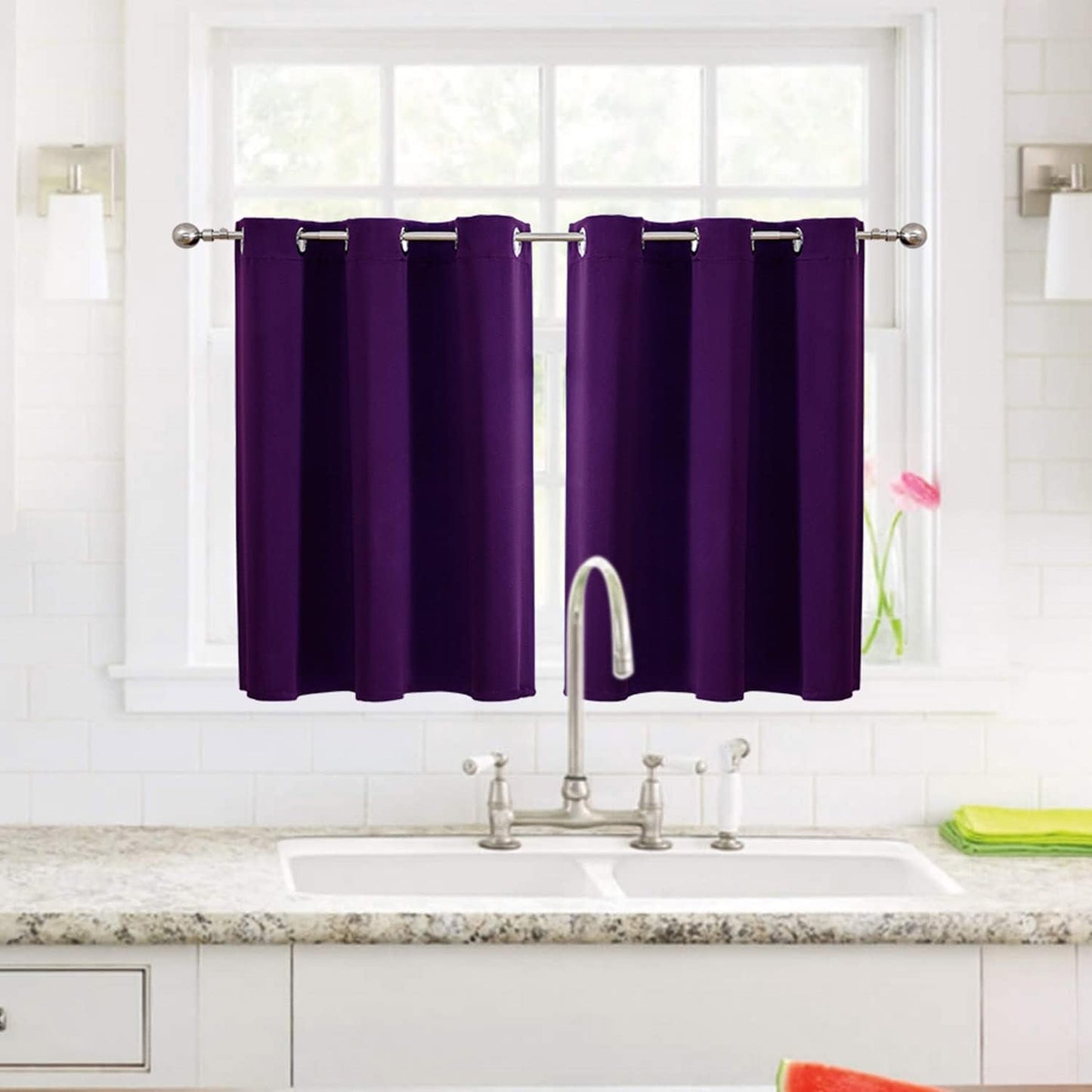 ChrisDowa Small Window Curtains for Kitchen and Bedroom - Grommet Short Thermal Insulated Room Darkening Curtains (2 Panels, Royal Purple, 52 x 36 Inch)