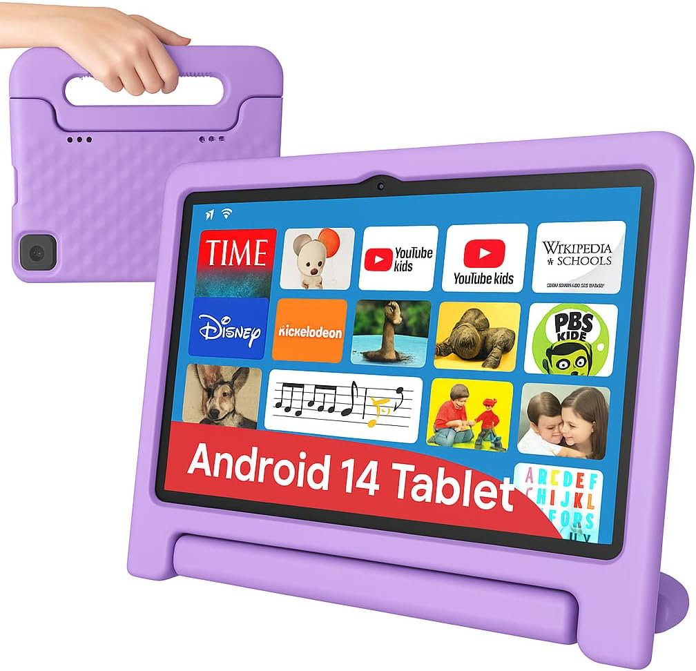 10.1" Kids Tablet Android 14 | 64GB Octa-Core 8GB RAM | Shockproof Case & Parental Control | 12H Fast Charge | HD Display w/Google Kids Space & Educational Apps | WiFi 6/Bluetooth/GPS | Ages 3-12