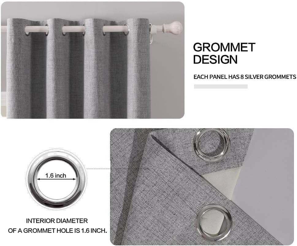MIULEE Linen Texture Curtains for Bedroom Solid 100% Blackout Thermal Insulated Grey Curtains Grommet Room Darkening Drapes Luxury Decor for Living Room Nursery 52x54 Inch (2 Panels)