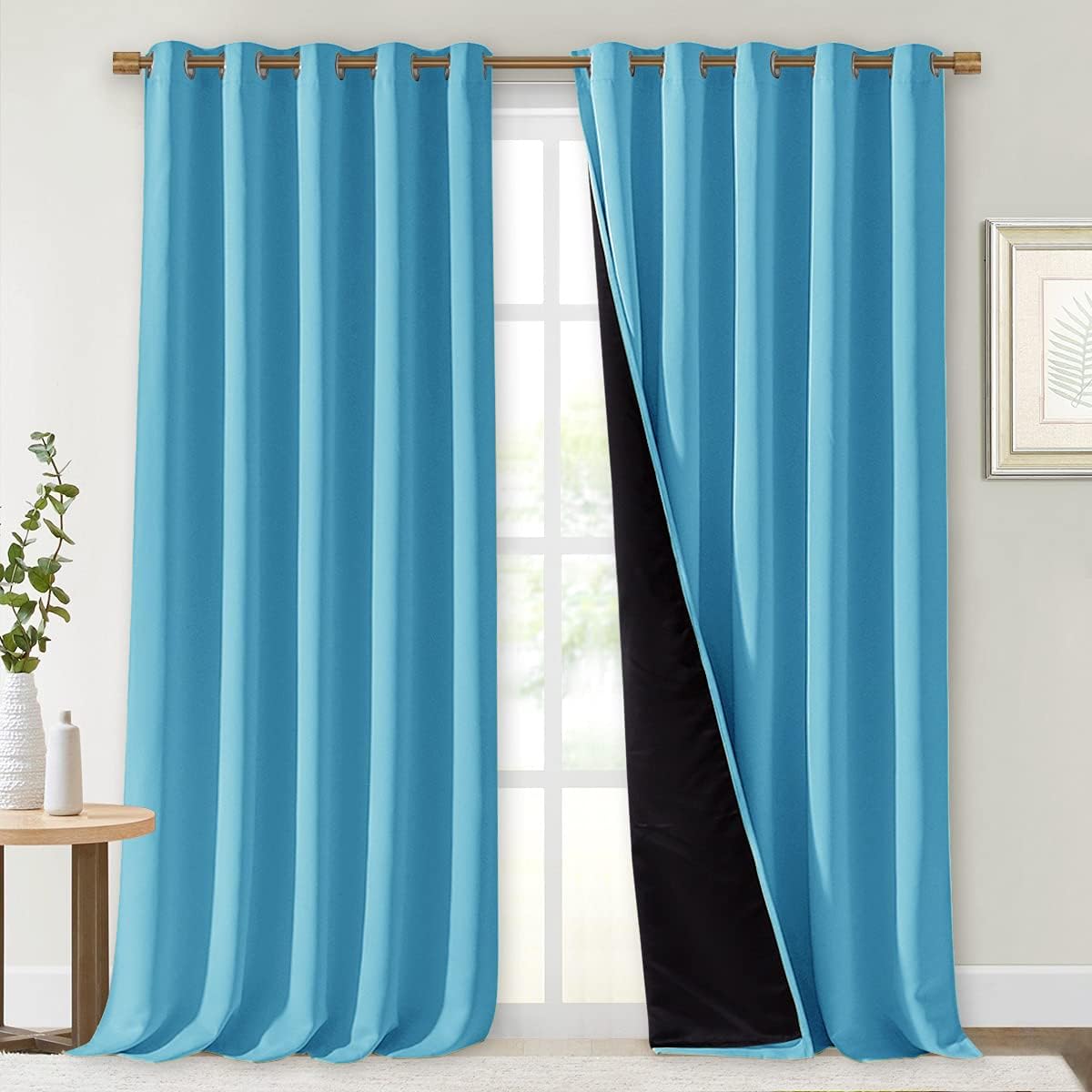 NICETOWN Full Shading Curtains for Windows, Teal Blue, Pack of 2, 62 inches W x 95 inches L, Super Heavy-Duty Black Lined Blackout Curtains for Bedroom, Privacy Assured Window Treatment