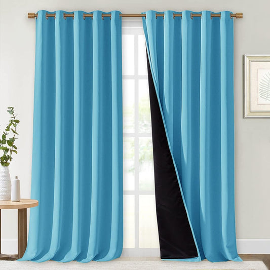 NICETOWN Full Shading Curtains for Windows, Teal Blue, Pack of 2, 62 inches W x 95 inches L, Super Heavy-Duty Black Lined Blackout Curtains for Bedroom, Privacy Assured Window Treatment