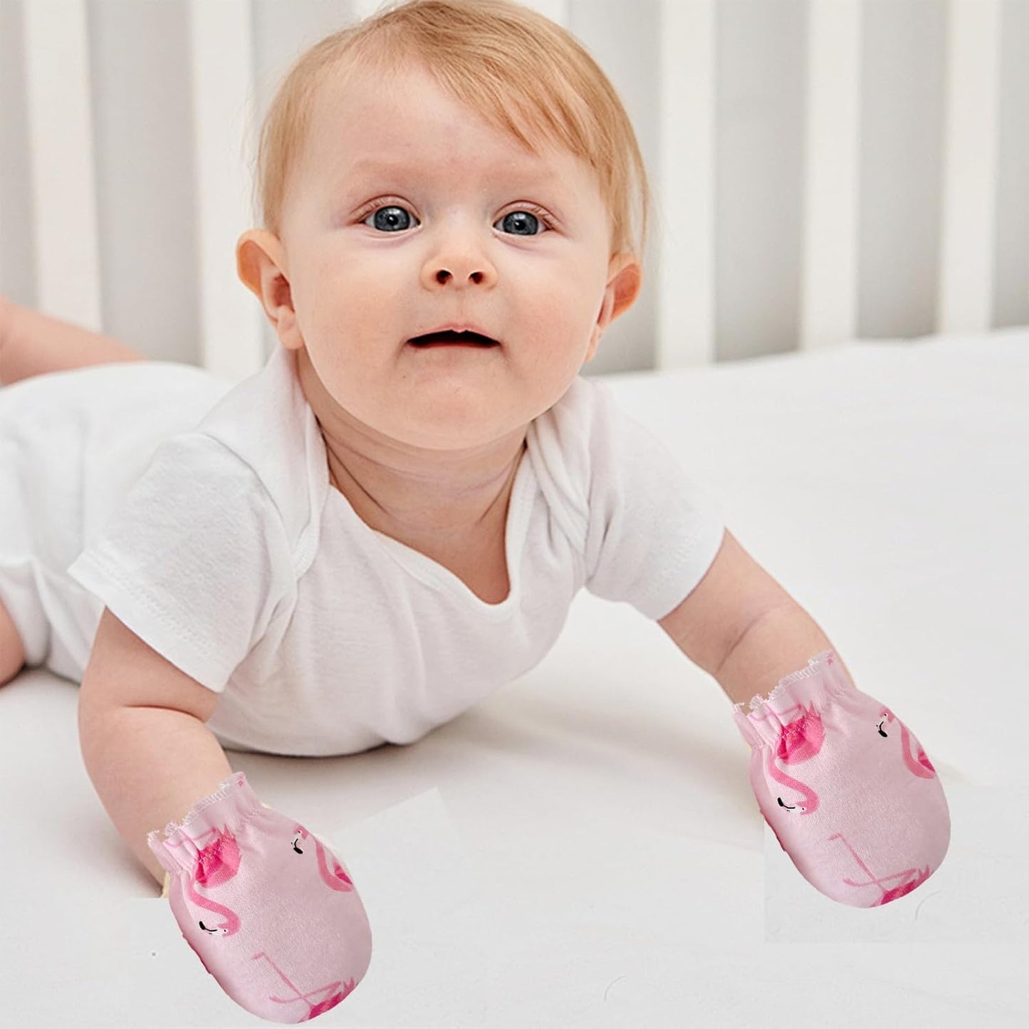 PandaEar 6 Pairs Newborn Baby No Scratch Mittens, 100% Cotton Elastic Wrist Gloves for baby Girls 0-6 Months