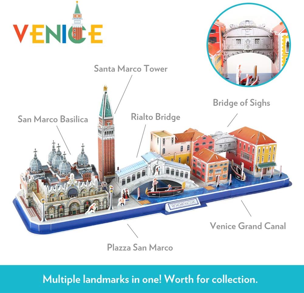 CubicFun 3D Puzzle for Adults Kids Bavaria Cityline Venice Italy Building Model Kits Toys Gift for Men and Women, San Marco Basilica, Rialto Bridge, Venice Grand Canal and Bridge of Sighs 126 Pieces