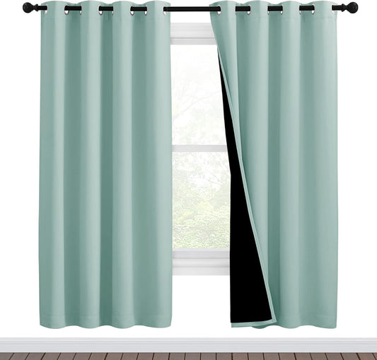 NICETOWN 100% Blackout Window Curtain Panels, Full Light Blocking Drapes with Black Liner for Nursery, 72-inch Drop Thermal Insulated Draperies (Aqua Blue, 2 Pieces, 46-inch Wide Per Panel)
