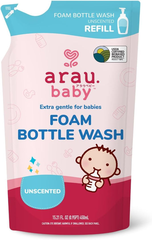 Unscented Foam Bottle Wash Refill, Natural Plant Based Baby Bottle & Dish Soap, No Artificial Fragrance or Additives, Gentle for Washing Bottles, Pacifiers and Toys, Easy Rinse, 15.21 Fl Oz