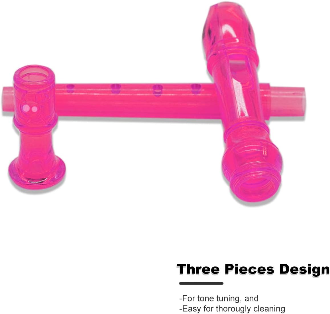 SJOYS ENGIEGEE 8-Hole Soprano Descant Recorder Kids Music Flute with Cleaning Rod & Case Bag For School Student Home Entertainment Transparent Pink