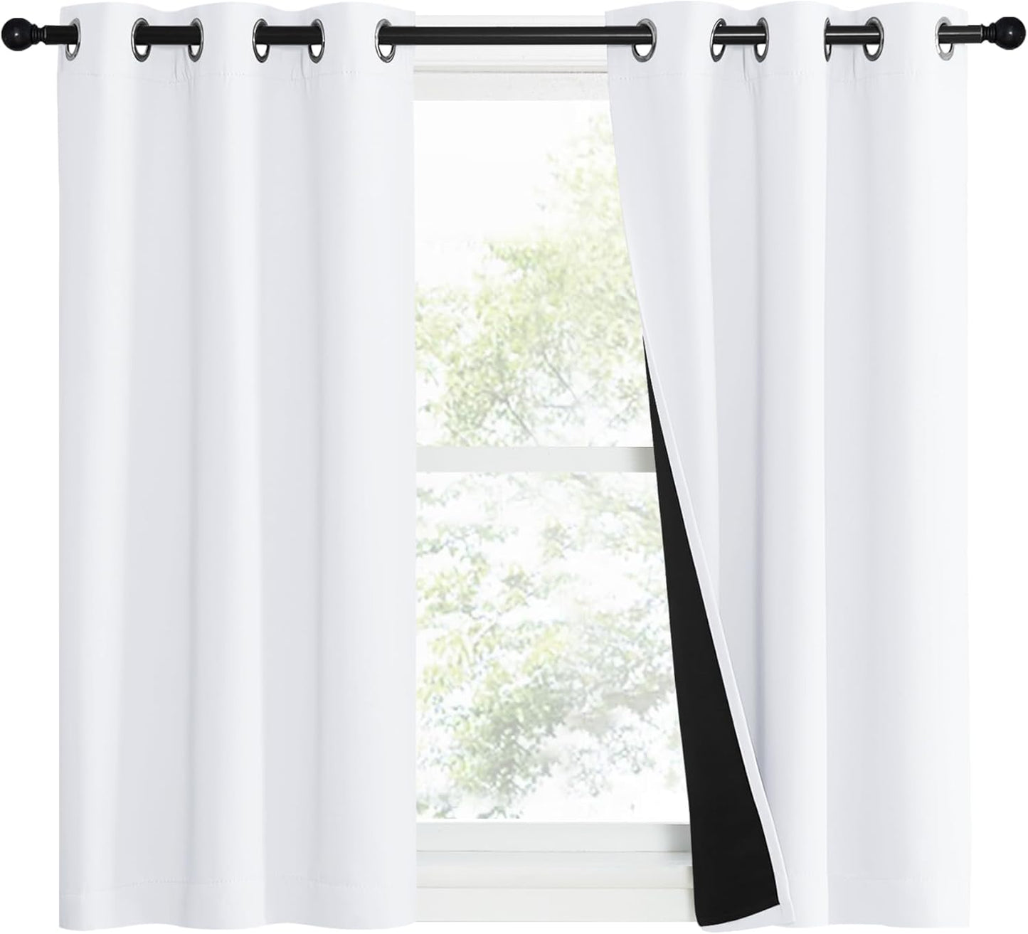 NICETOWN Pure White 100% Blackout Lined Curtains, 1 Pair, 37" Width x 40" Length Each Panel, 2 Thick Layers Narrow Wide Window Treatment Panels Thermal Insulated Drapes for Kitchen Small Window