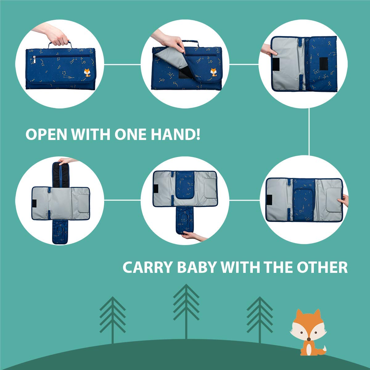 Baby Changing Pad by Lil Fox. Portable Changing Pad for Baby Diaper Bag or Changing Table Pad. One-Hand Diaper Change Pad. Baby Shower Gifts, Newborn Baby Essentials, Unisex Baby Stuff