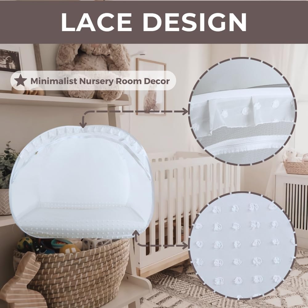 Wonder Space Elegant Baby Crib Net Tent - Minimalist Lace Design - Durable & Breathable Mesh to Keep Baby in & Stop Climbing Out - Mosquito & Insects Protection