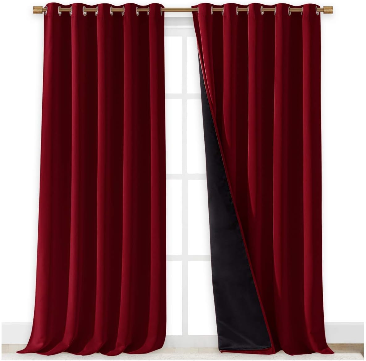 NICETOWN Truly Blackout Drapes for Living Room, Heavy-Duty Full Light Shading Curtain Set with Black Liner Backing for Villa/Hall/Dorm Window（Burgundy Red, Set of 2, 70 inches Wide x 95 inches Long