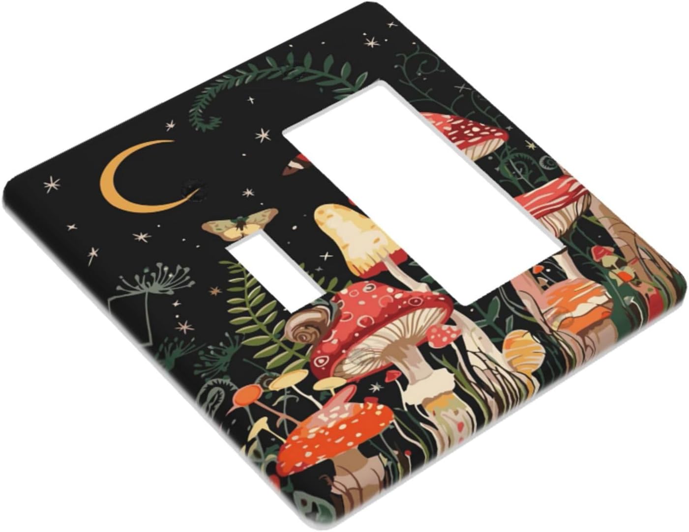 Moon Star Red Mushroom Forest Butterfly Green Plant Outlet Covers 1 Toggle 1 Rocker Combination Decorative Wall Plate Electrical Switch Plates Light Switch Cover Plate for Kids Room Home Decor