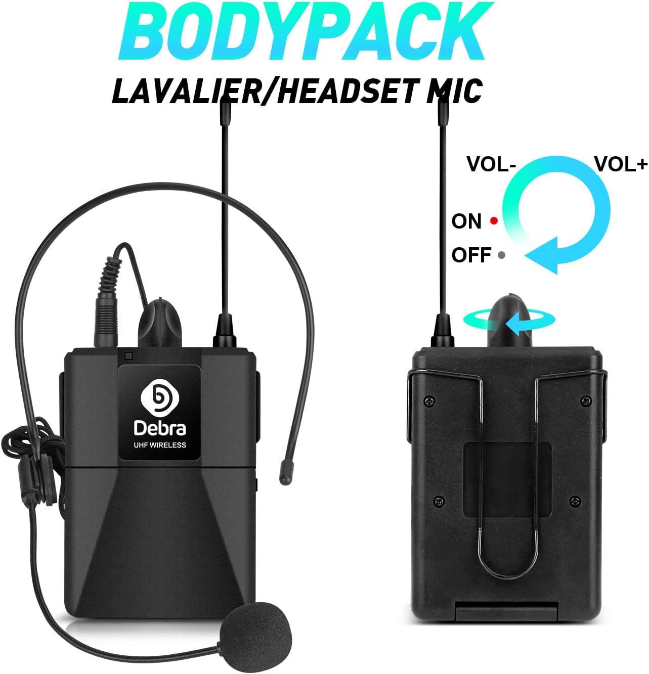 D Debra Audio AU800 Pro UHF 8 Channel Wireless Microphone System with Cordless Handheld Lavalier Headset Mics, Metal Receiver, Ideal for Karaoke Church Party (4 Handheld & 4 Bodypack)