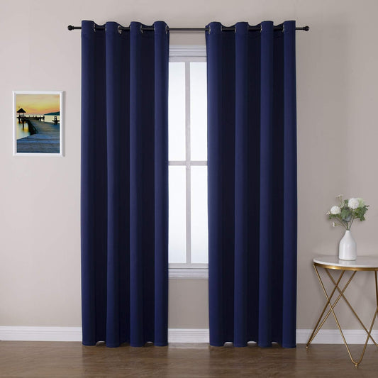 ChrisDowa Blackout Curtains 90 Inches Long 2 Panels Set for Living Room, Grommet Thermal Insulated Room Darkening Curtains for Bedroom (Navy Blue, 52 x 90 Inch)
