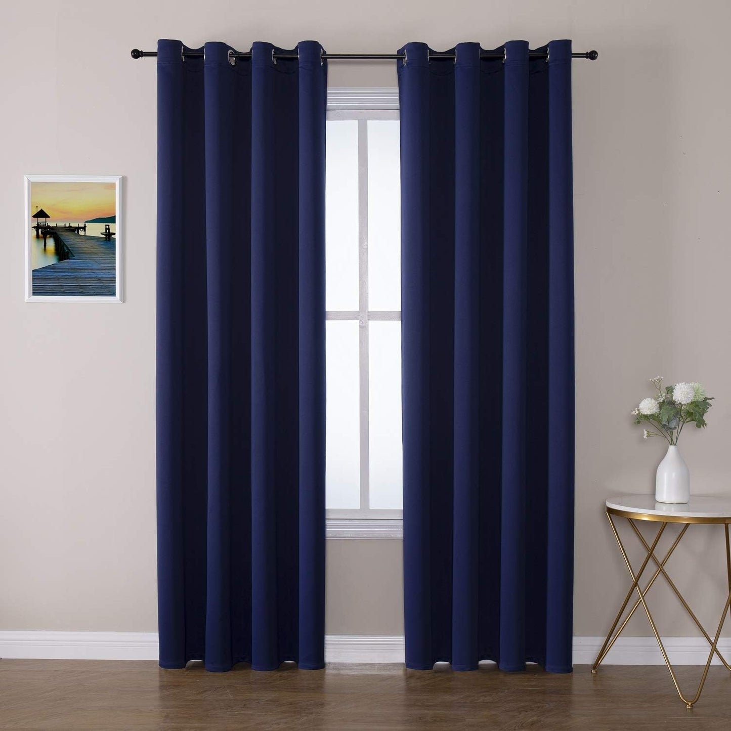ChrisDowa Grommet Blackout Curtains for Bedroom and Living Room - 2 Panels Set Thermal Insulated Room Darkening Curtains (Navy Blue, 52W x 95L )in