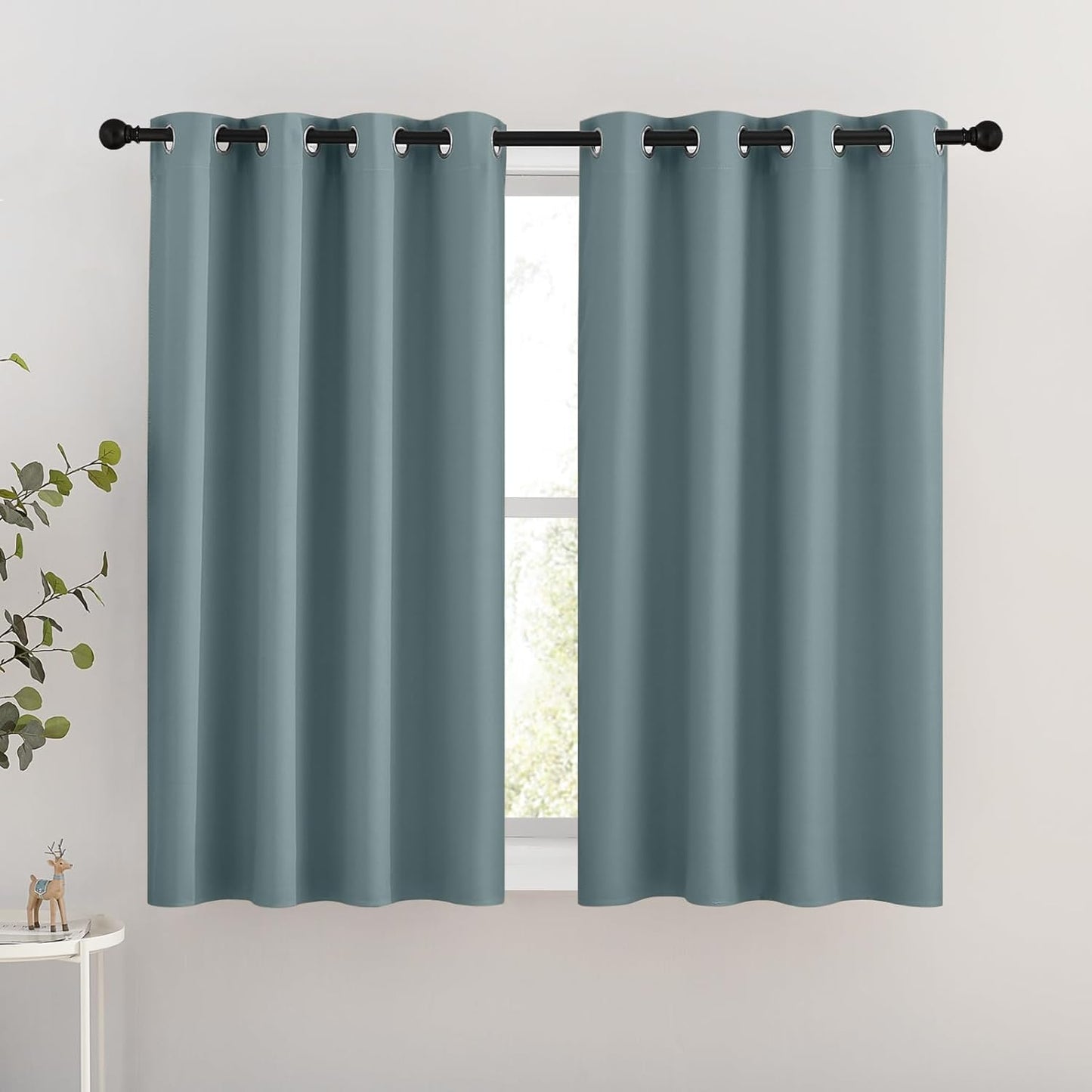 NICETOWN Blackout Greyish Blue Curtains for Bedroom - Thermal Insulated Grommet Solid Window Treatments Energy Saving Sound Reducing Drapes for Bathroom, 2 Panels, W46 x L54