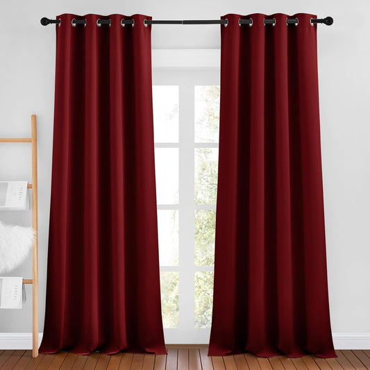 NICETOWN Burgundy Red Curtains 102 inches Long, Grommet Thermal Insulated Solid Blackout Curtains Privacy Window Treatments for Bedroom/Living Room, W46 x L102, 2 Panels