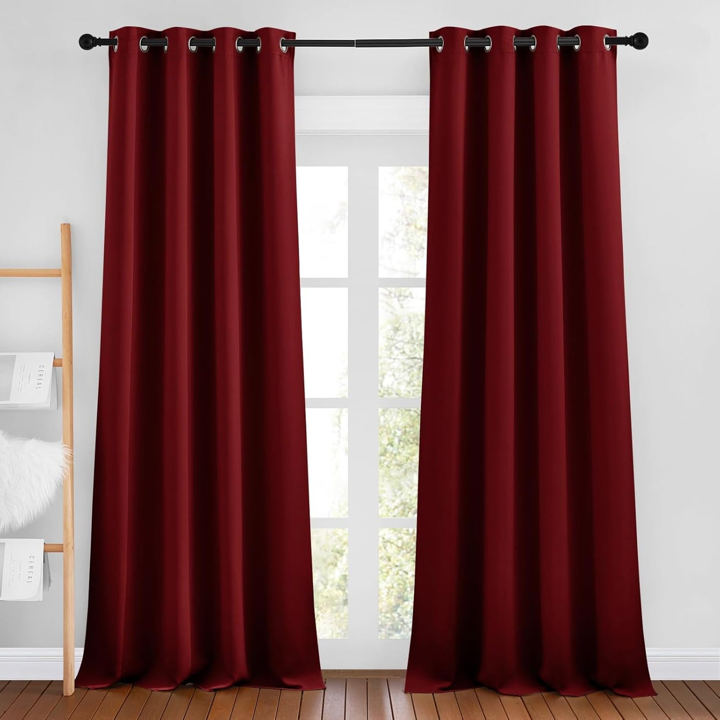 NICETOWN Burgundy Red Curtains 96 inches Long, Grommet Thermal Insulated Blackout Curtains Privacy Window Treatments for Bedroom/Living Room, W46 x L96, 2 Panels