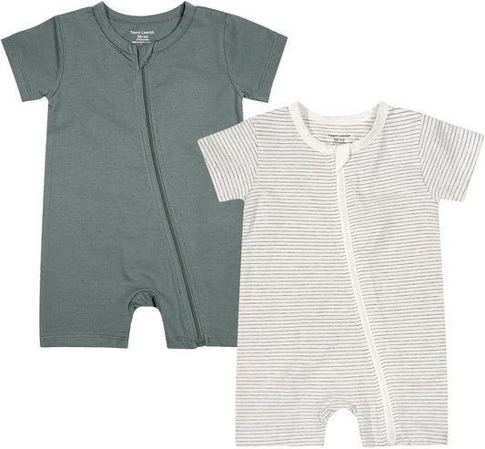 Teach Leanbh Baby Boys or Girls 2 Pack Pajamas Cotton Short Sleeve Zipper Romper Jumpsuits Sleep and Play 3-24 Months …