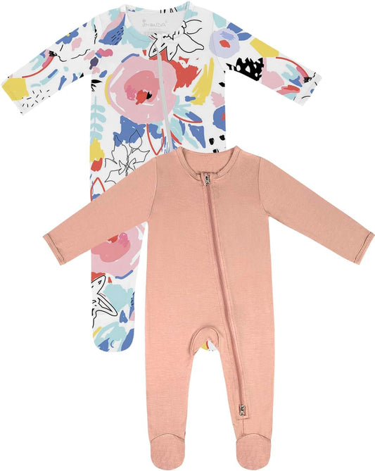 Jimonda Bamboo Baby Pajamas,Unisex Boys Girls One-Piece Footies,Long Sleeve Sleepers 2-Way Zip closure Romper