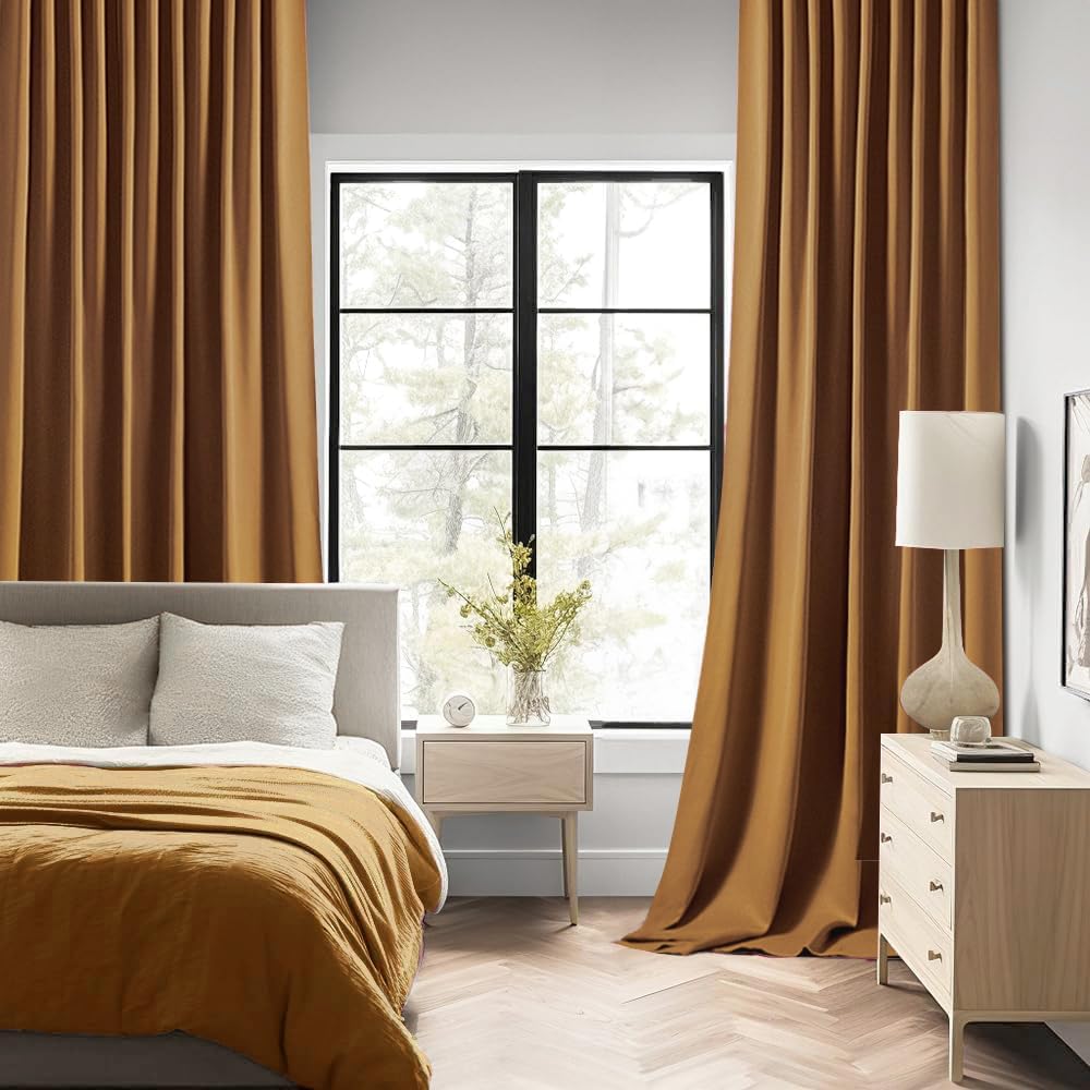 MIULEE Golden Brown Back Tab Blackout Curtains 102 Inch Long 2 Panels Set for Bedroom, Rod Pocket/Pinch Pleated Thermal Insulated Living Room Darkening Light Blocking Floor to Ceiling Drapes
