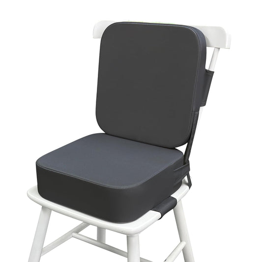 Toddler Booster Seat for Dining Table with Backrest and Adjustable Straps, Waterproof Oxford Foam Cushion with Non-Slip Bottom, Portable Chair Booster for Kitchen Use (Dark Grey)