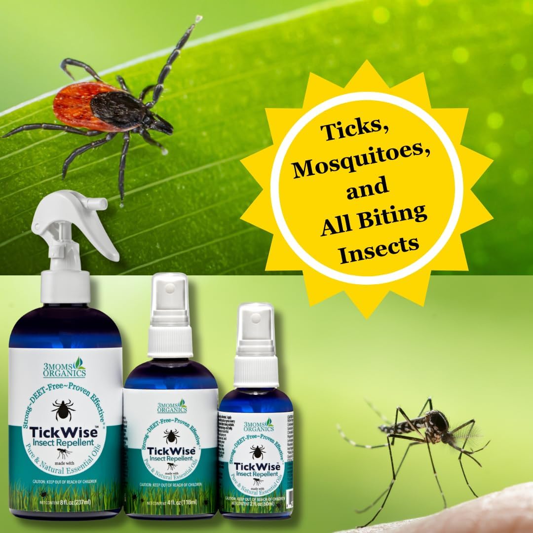 3 Moms Organics TickWise | DEET- Free, Tick and Insect Repellent | Plant Based Essential Oils and All Natural Ingredients | Safe for Kids, Adults, Dogs and HorsesTrio 8oz,4oz,2oz