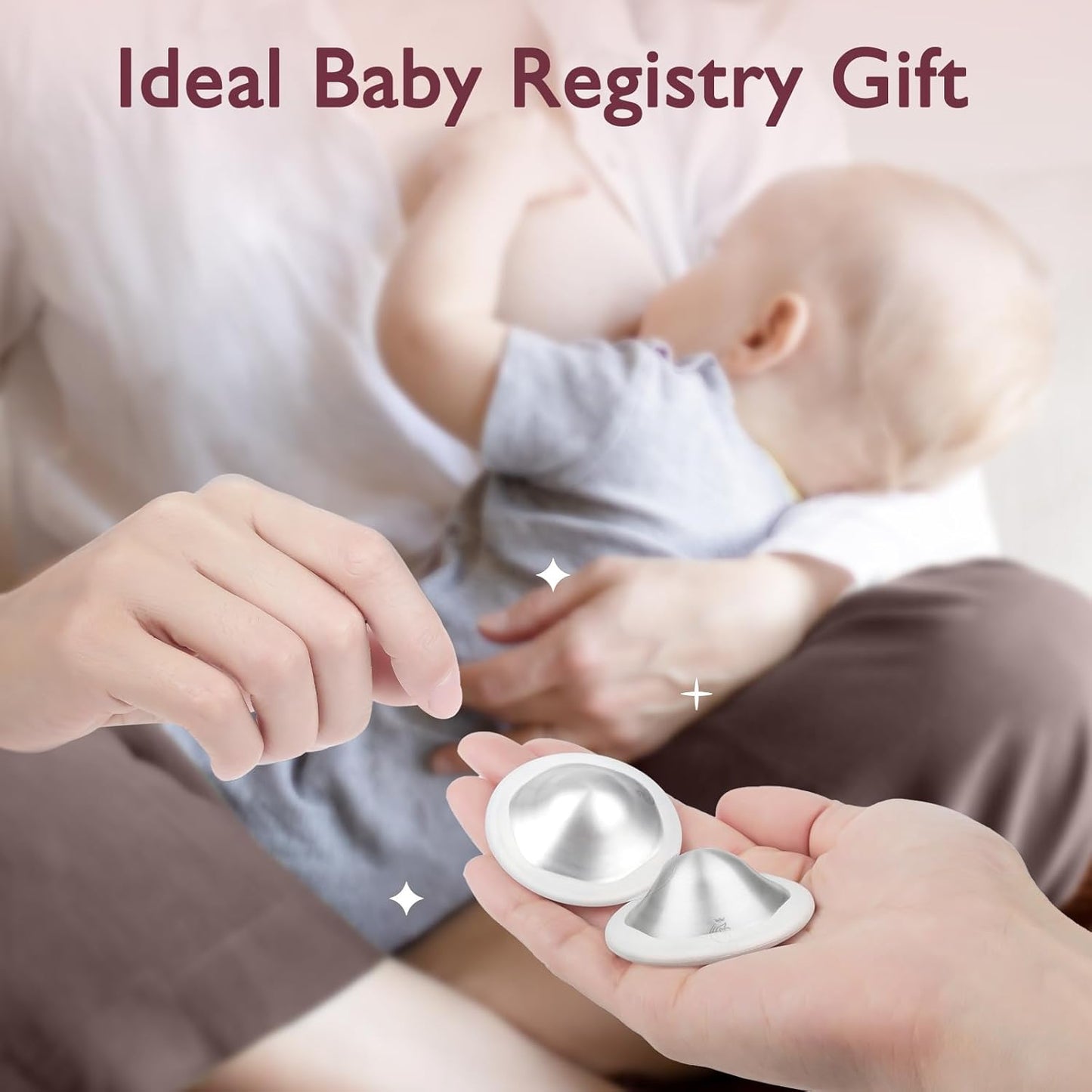 Boboduck The Original Silver Nursing Cups - 999 Silver Nipple Covers Breastfeeding - Protect and Soothe Sore Nipples - Breastfeeding Essentials Silver Nipple Guards with Soft Silicone Ring (Regular)