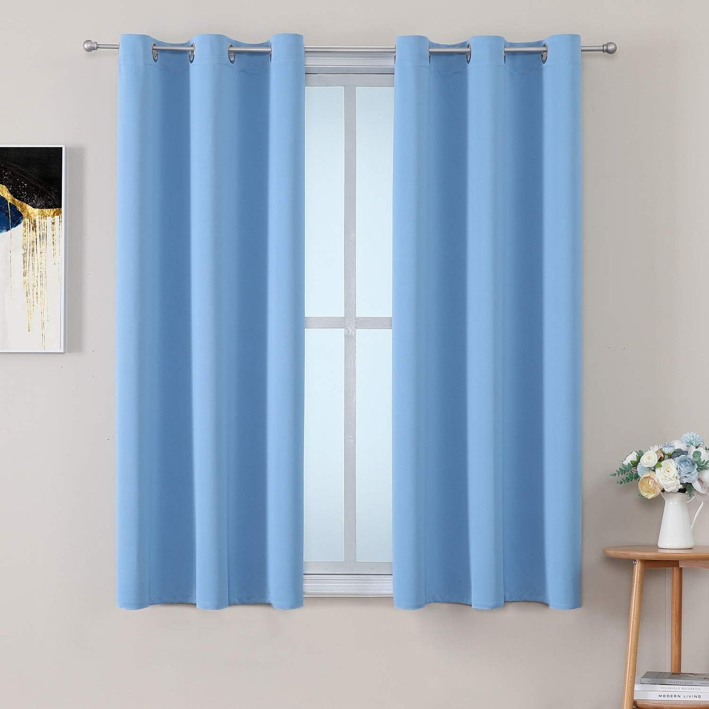 ChrisDowa Grommet Room Darkening Curtains for Bedroom and Living Room - 2 Panels Set Thermal Insulated Blackout Curtains (Sky Blue, 42W x 63L)