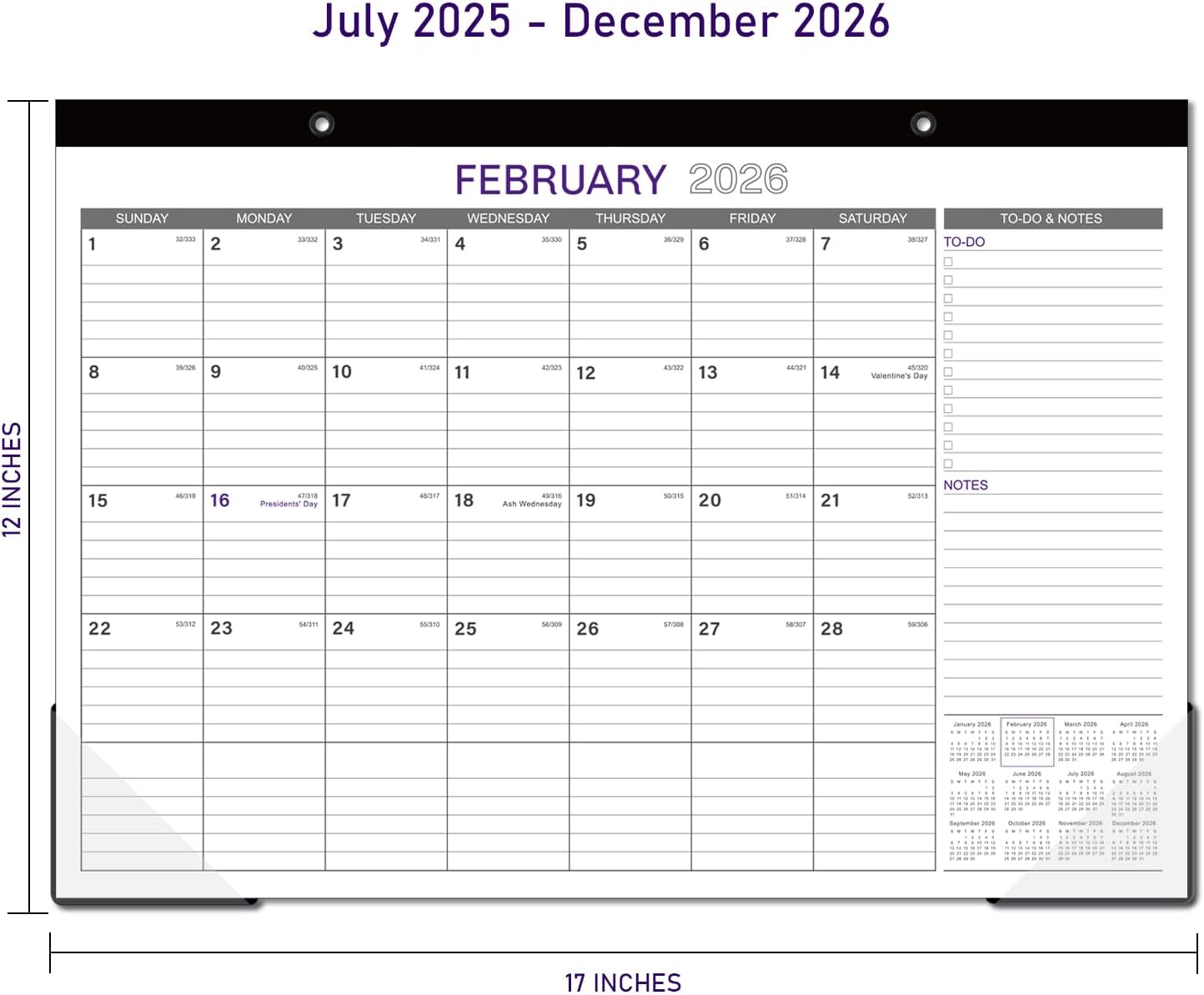 2025-2026 Desk Calendar - JUL 2025 - DEC 2026, 18 Months Large Monthly Desk Calendar, 17" x 12", Large Ruled Blocks