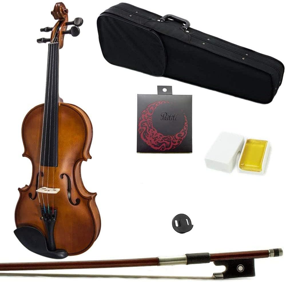 Paititi Student Violin Starter Kit with Brazilwood Lightweight Case, Extra Strings and Rosin (1/16)
