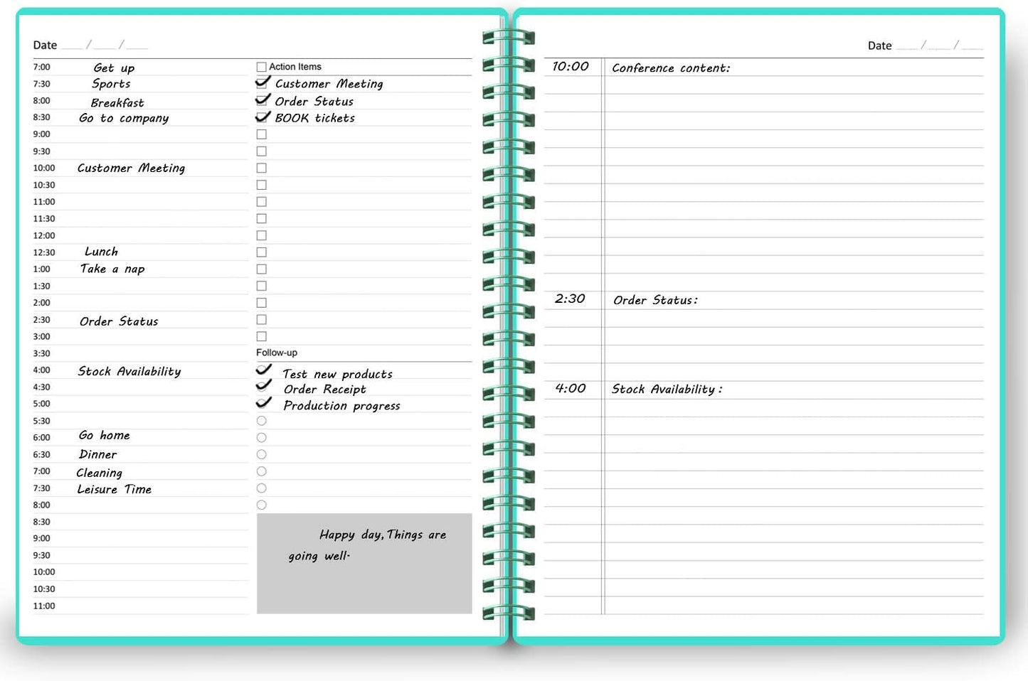 Undated Daily Planner - Undated Planner with Hourly Schedules, Action Items and Follow-up, A4 Daily Organizer Notebook to Increase Productivity, Appointment Book for Time Management, 8.5 × 11 Inch