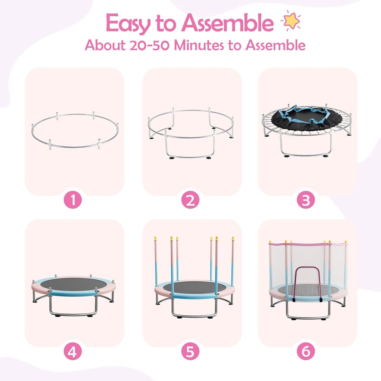 Kids Trampoline with Safety Net – 440lbs Capacity, Upgraded Rust-Proof Ring Legs, Adjustable Gymnastics Bar & Toys – Indoor Outdoor Toddler Trampoline for Boys & Girls Ages 1-8