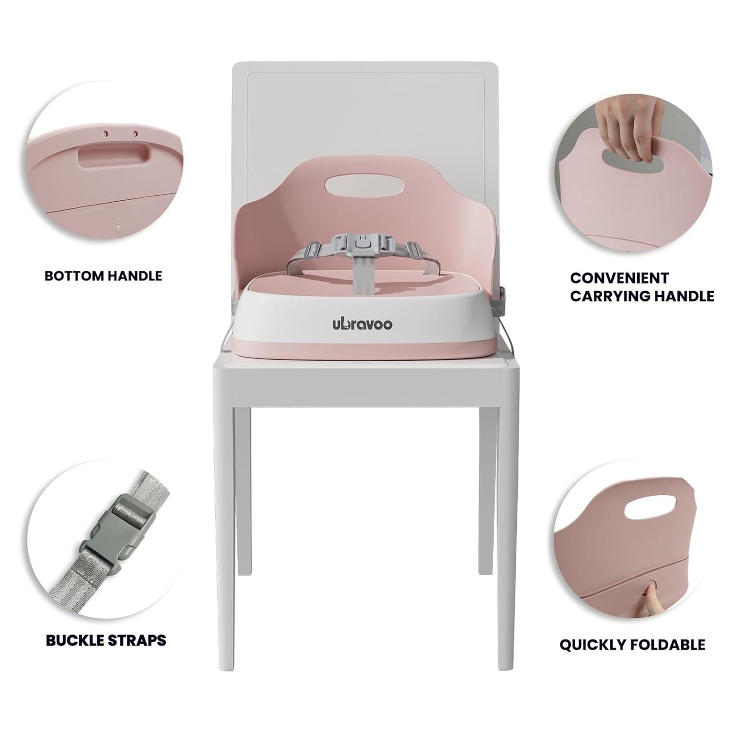 Baby Booster Seats, Toddler Booster Seat for Dining Table with Adjustable Straps, Portable Compact Portable Baby Chair for Dining and Travel (Pink)