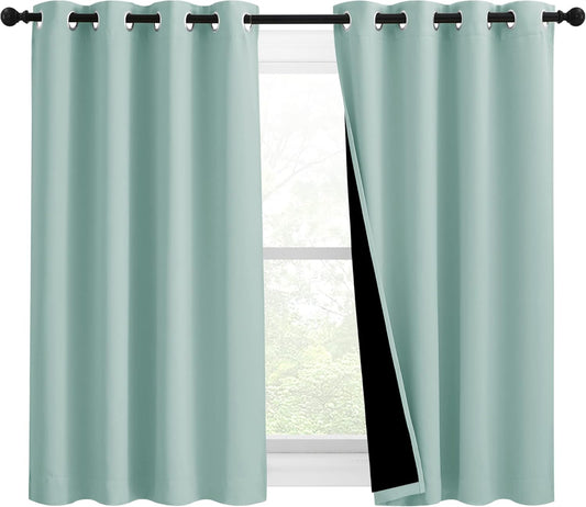 NICETOWN 100% Blackout Curtains 54 inches Long, Double-Deck Completely Blackout Window Treatment Thermal Insulated Lined Drapes for Small Window (Aqua Blue, 1 Pair, 46 inches Width Each Panel)