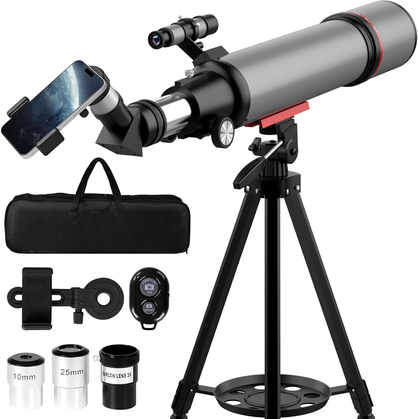 Aurosports Telescope for Adults High Powered - 90mm Aperture 600mm Refractor Telescope for Kids & Beginners -Portable Travel Telescope with Phone Adapter Tripod Wireless Remote & Carry Bag